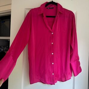 Zara Hot Pink Button-Up Blouse
